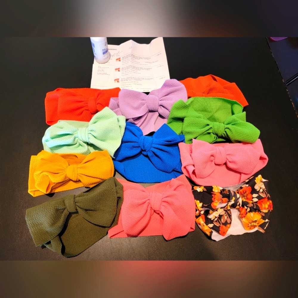 Quantity of 11 custom big bow headbands for 9mth and up (selling all together)